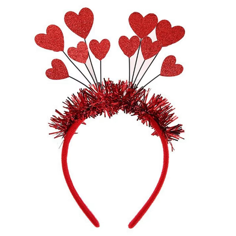 Funny Red Love Heart Arrow Boppers Headband Valentines Day Elastic Hair Hoop Hair Accessories for Holiday Festival Costume Party