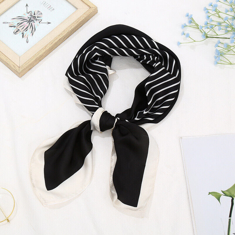 Women Elegant 27In Square Silk Feel Satin Scarf Head Neck Hair Tie Durag Wrap