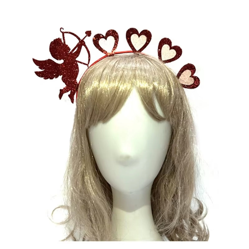 Funny Red Love Heart Arrow Boppers Headband Valentines Day Elastic Hair Hoop Hair Accessories for Holiday Festival Costume Party