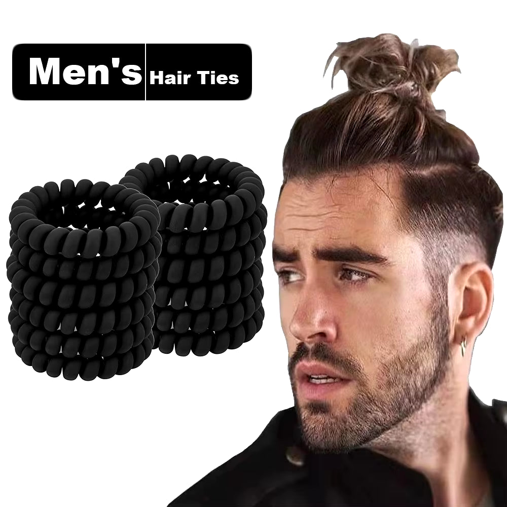 Black Spiral Hair Ties Matte Elastic Traceless Sports Hair Ties Hair Accessories for Men'S Curly Hair Long Hair Thick Hair