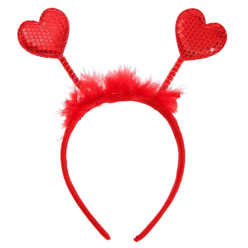 Funny Red Love Heart Arrow Boppers Headband Valentines Day Elastic Hair Hoop Hair Accessories for Holiday Festival Costume Party