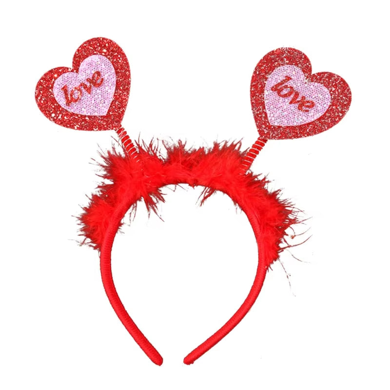 Funny Red Love Heart Arrow Boppers Headband Valentines Day Elastic Hair Hoop Hair Accessories for Holiday Festival Costume Party