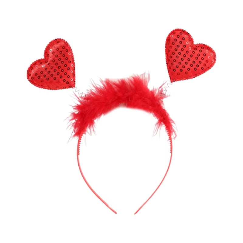 Funny Red Love Heart Arrow Boppers Headband Valentines Day Elastic Hair Hoop Hair Accessories for Holiday Festival Costume Party