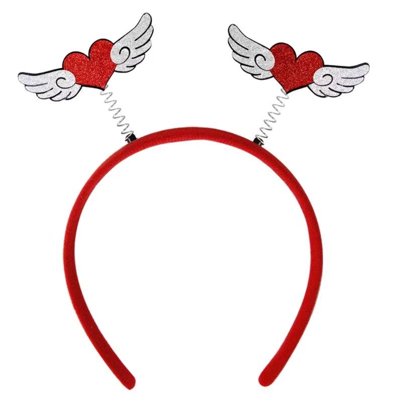 Funny Red Love Heart Arrow Boppers Headband Valentines Day Elastic Hair Hoop Hair Accessories for Holiday Festival Costume Party