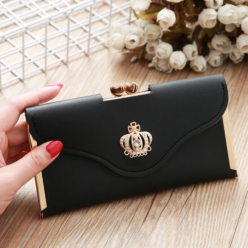 Fashion Women Crown Leather Clutch Phone Long Purse Wallet Card Holder Handbag