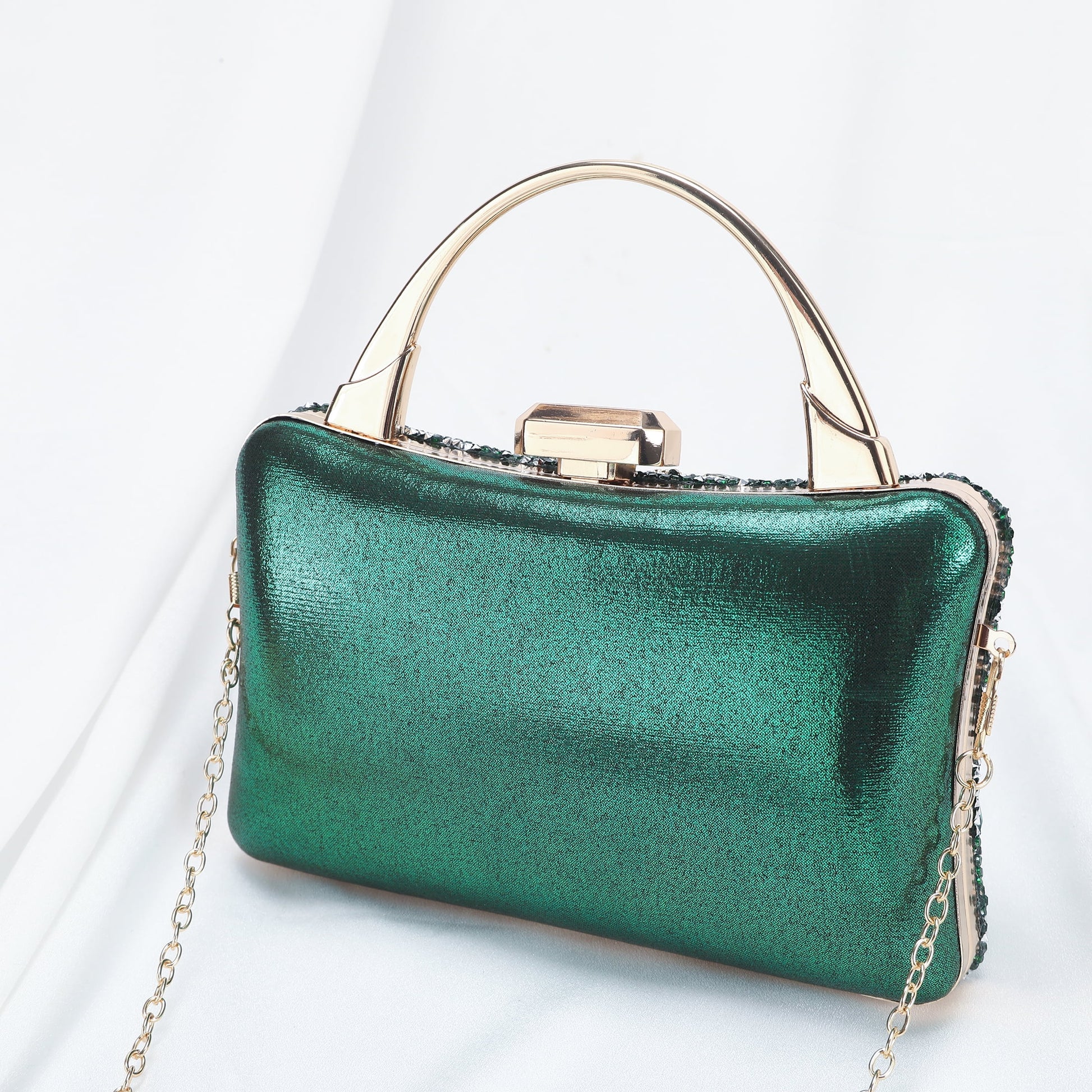 Evening Bag Clutch Purses for Women Ladies Sparkling Party Handbag Wedding Cocktail Prom Bag V-Neck Shape, Green