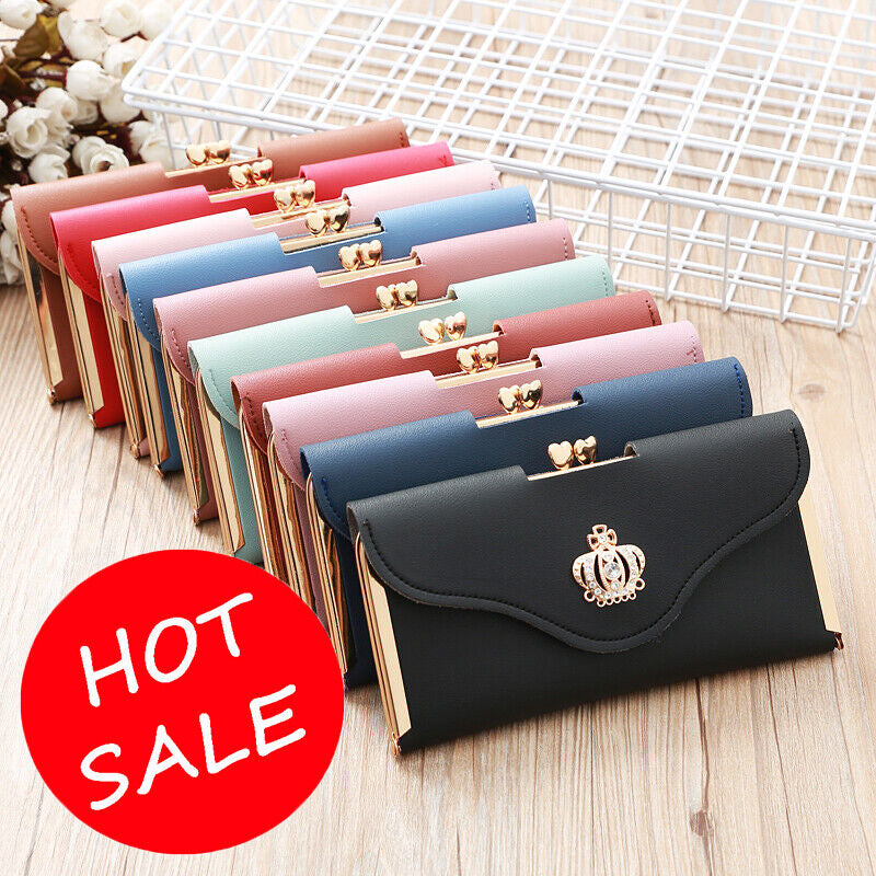 Fashion Women Crown Leather Clutch Phone Long Purse Wallet Card Holder Handbag