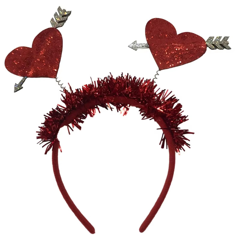 Funny Red Love Heart Arrow Boppers Headband Valentines Day Elastic Hair Hoop Hair Accessories for Holiday Festival Costume Party