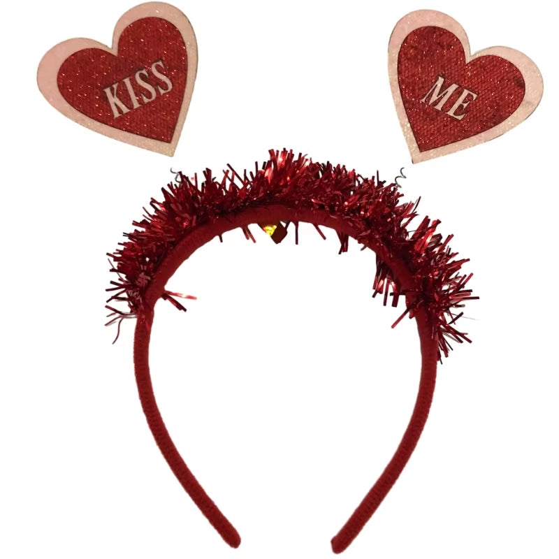 Funny Red Love Heart Arrow Boppers Headband Valentines Day Elastic Hair Hoop Hair Accessories for Holiday Festival Costume Party