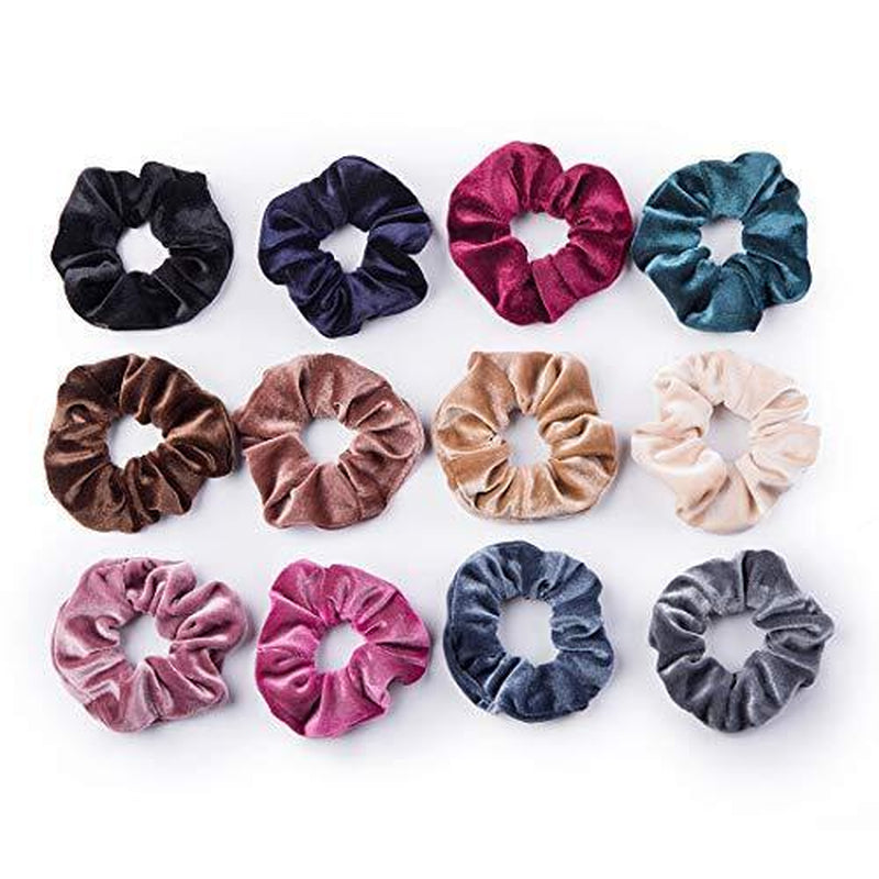 12 Pack Velvet Hair Scrunchies Hair Ties Elastic Hair Bands Ropes 12 Colors