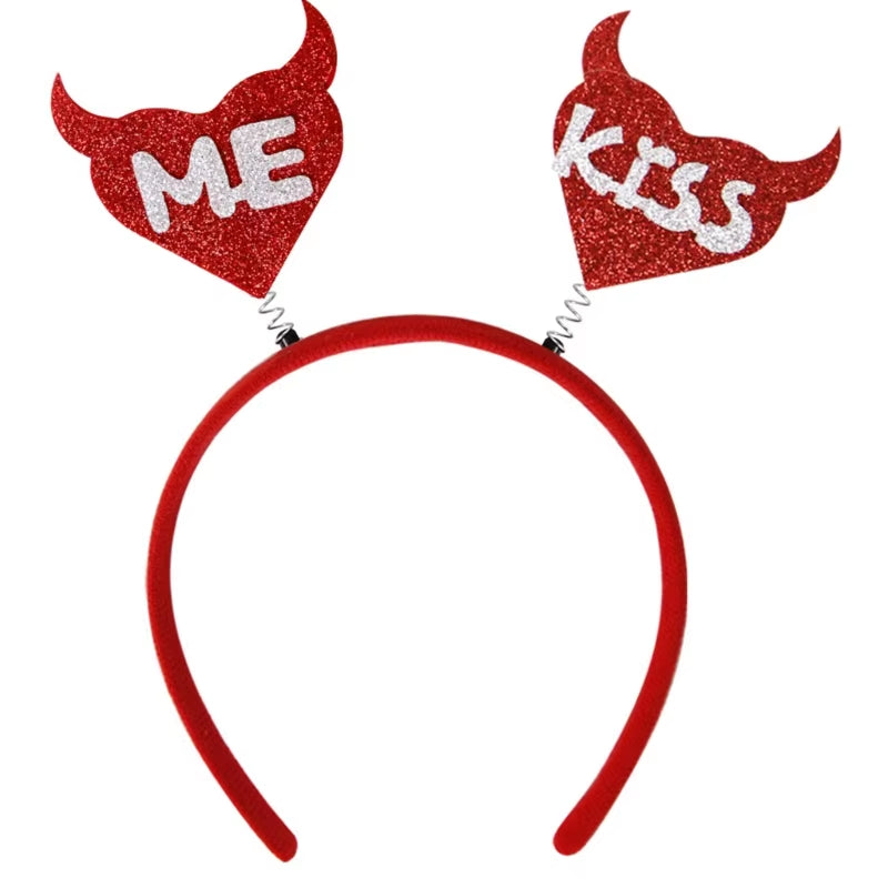 Funny Red Love Heart Arrow Boppers Headband Valentines Day Elastic Hair Hoop Hair Accessories for Holiday Festival Costume Party