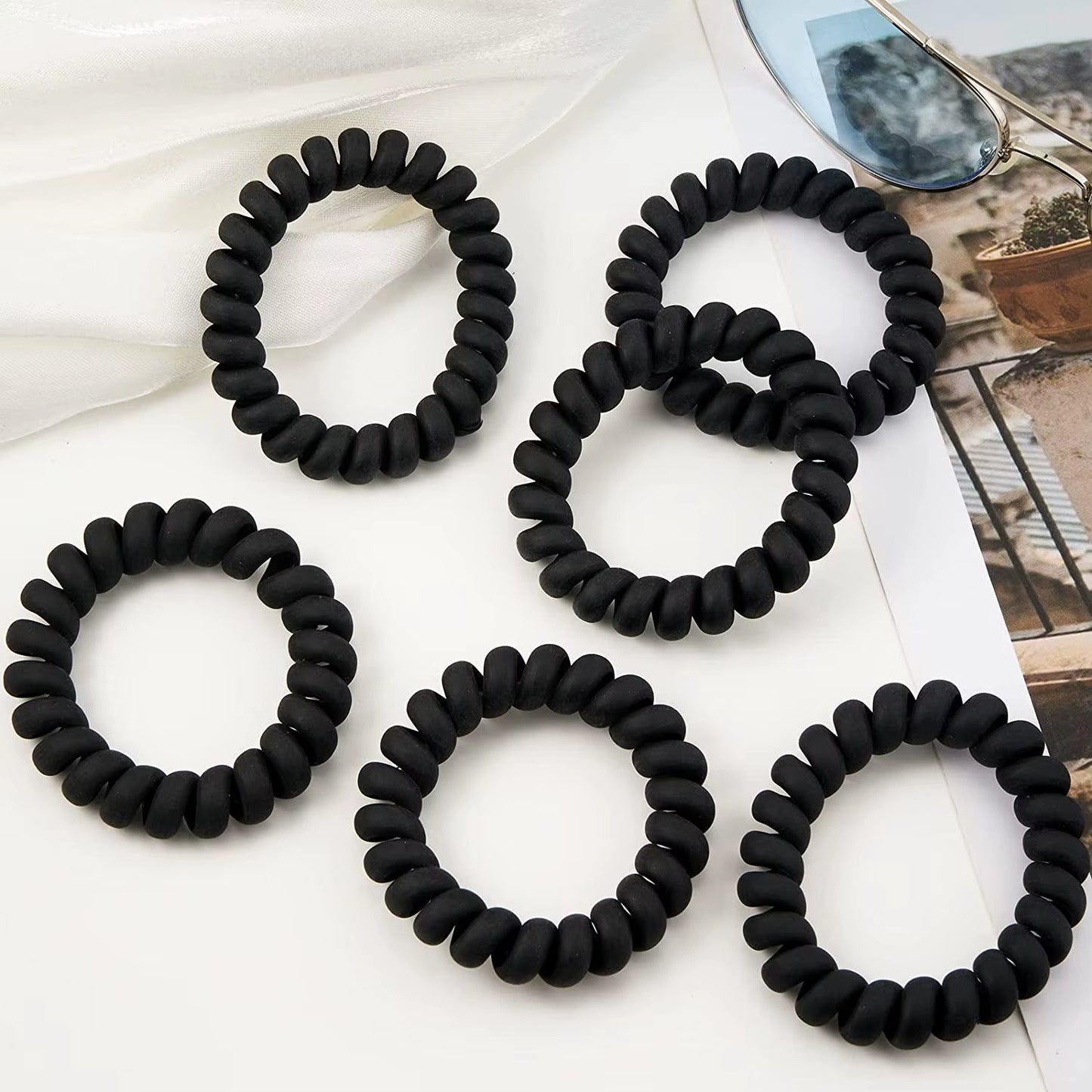 Black Spiral Hair Ties Matte Elastic Traceless Sports Hair Ties Hair Accessories for Men'S Curly Hair Long Hair Thick Hair