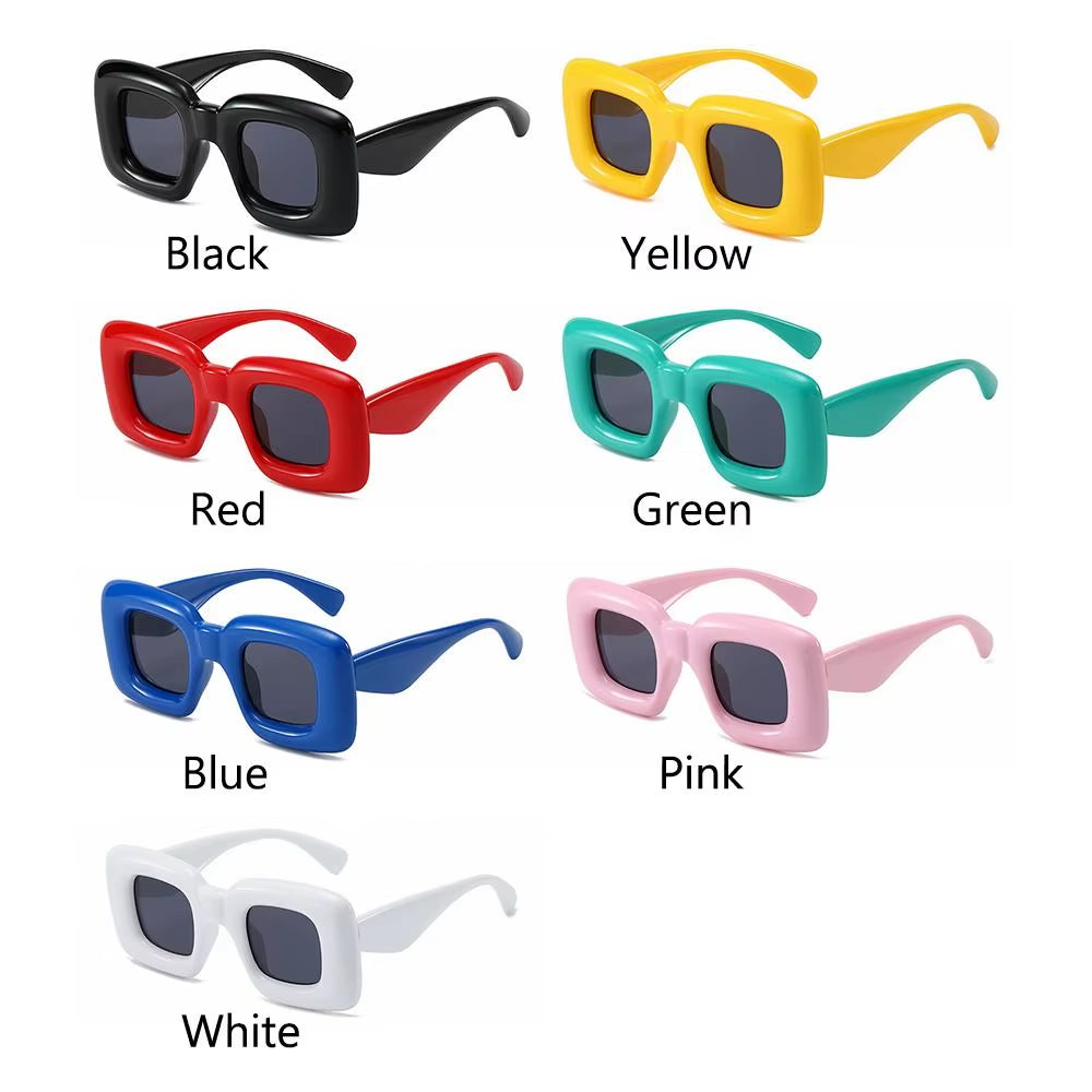 Retro Y2K Square Candy Color Women Sunglasses UV400 Inflated Frame Brand Designer Men Red Yellow Unique Sun Glasses Wide Legs