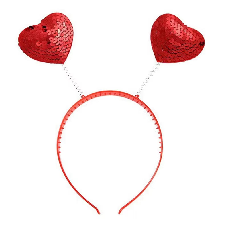 Funny Red Love Heart Arrow Boppers Headband Valentines Day Elastic Hair Hoop Hair Accessories for Holiday Festival Costume Party