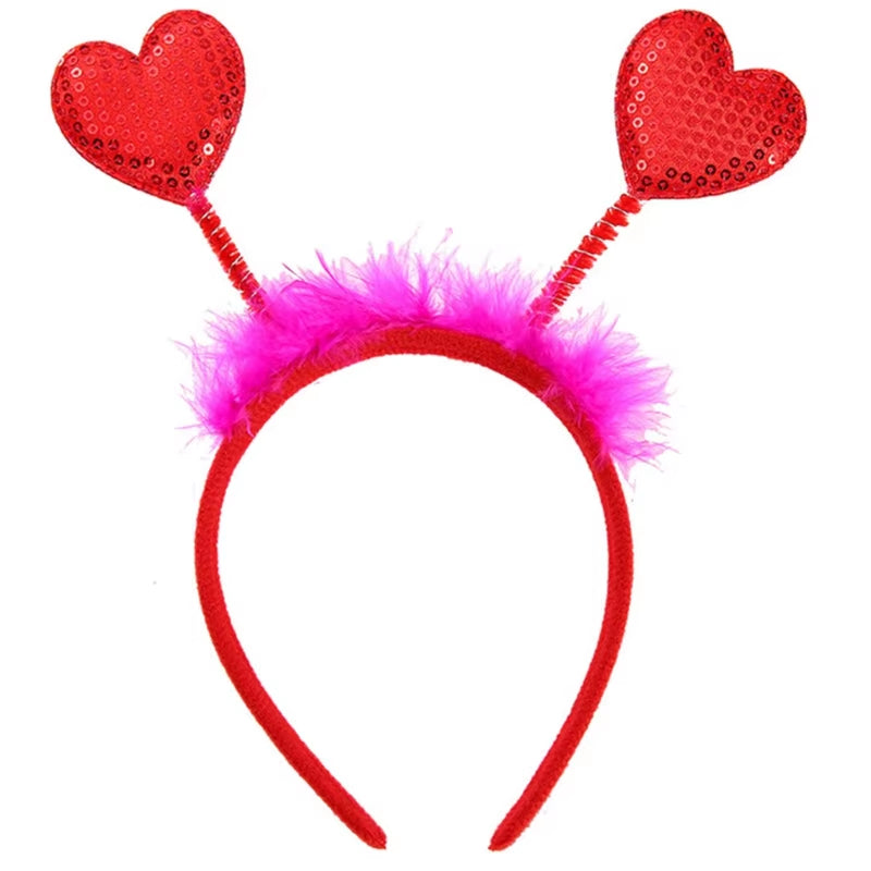 Funny Red Love Heart Arrow Boppers Headband Valentines Day Elastic Hair Hoop Hair Accessories for Holiday Festival Costume Party