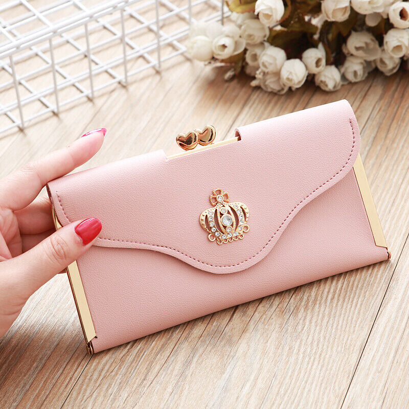 Fashion Women Crown Leather Clutch Phone Long Purse Wallet Card Holder Handbag