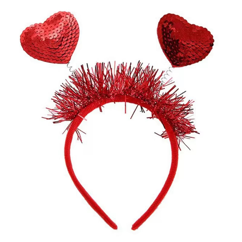 Funny Red Love Heart Arrow Boppers Headband Valentines Day Elastic Hair Hoop Hair Accessories for Holiday Festival Costume Party