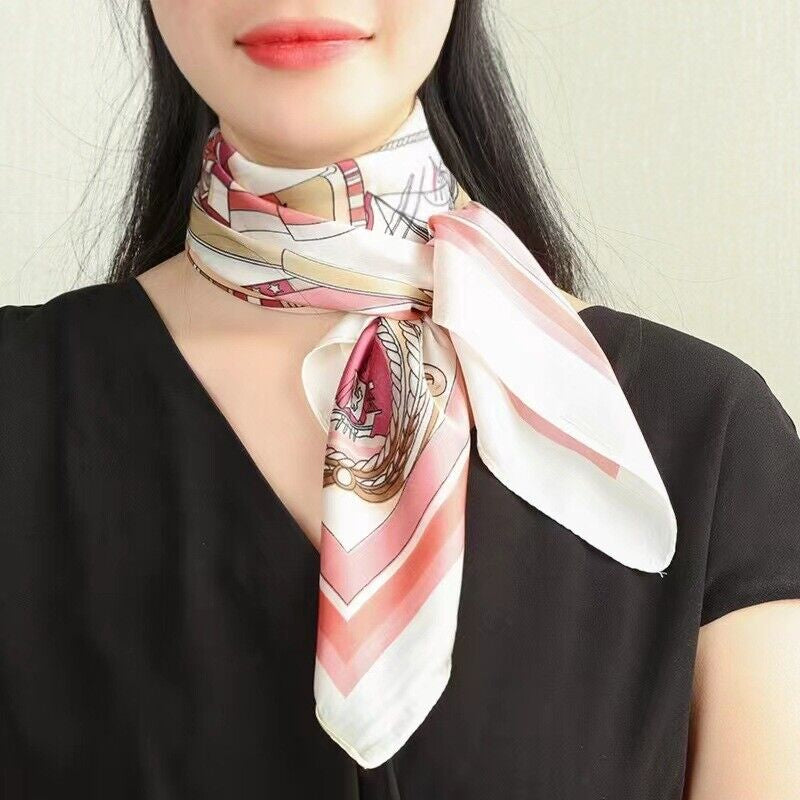 Women Elegant 27In Square Silk Feel Satin Scarf Head Neck Hair Tie Durag Wrap