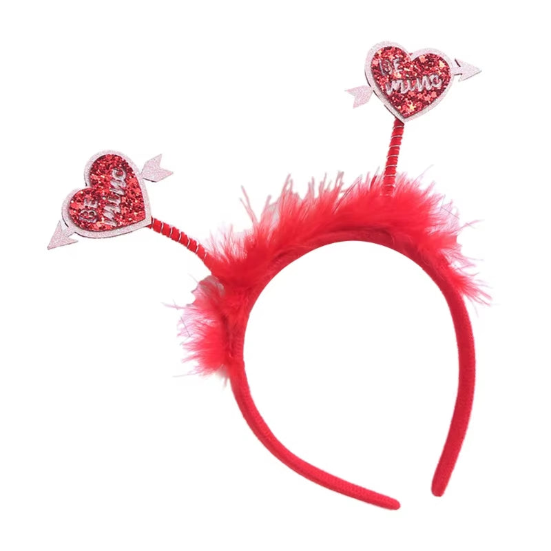 Funny Red Love Heart Arrow Boppers Headband Valentines Day Elastic Hair Hoop Hair Accessories for Holiday Festival Costume Party