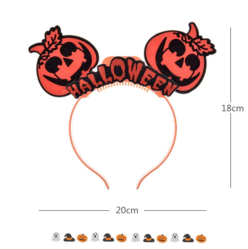 Glowing Halloween Pumpkin Headband Halloween Dress up Party Skull Headdress Led Bats Fiber Hairband for Costume Parties