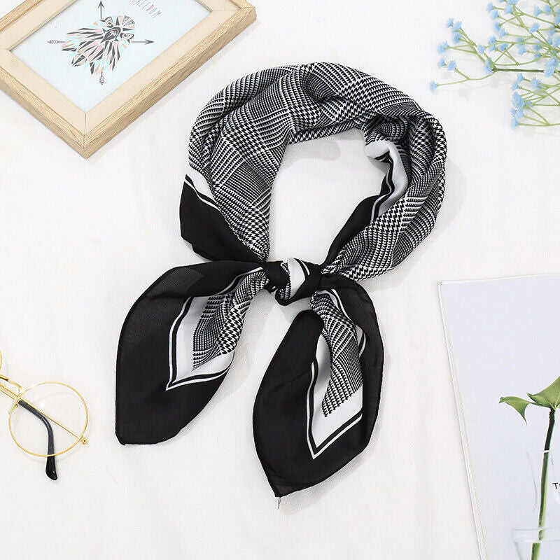 Women Elegant 27In Square Silk Feel Satin Scarf Head Neck Hair Tie Durag Wrap