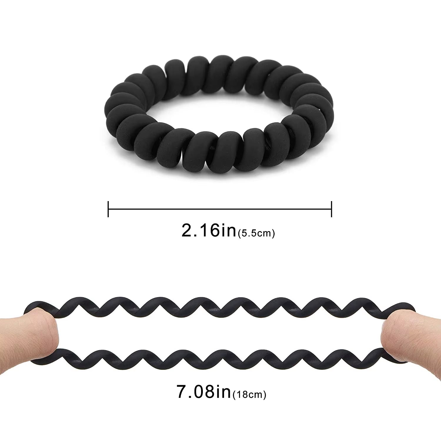 Black Spiral Hair Ties Matte Elastic Traceless Sports Hair Ties Hair Accessories for Men'S Curly Hair Long Hair Thick Hair